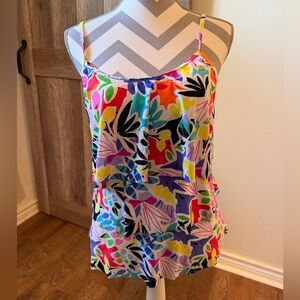 Caribbean Joe Flyaway Tankini Top Layered Overlay Abstract Floral Print size 10